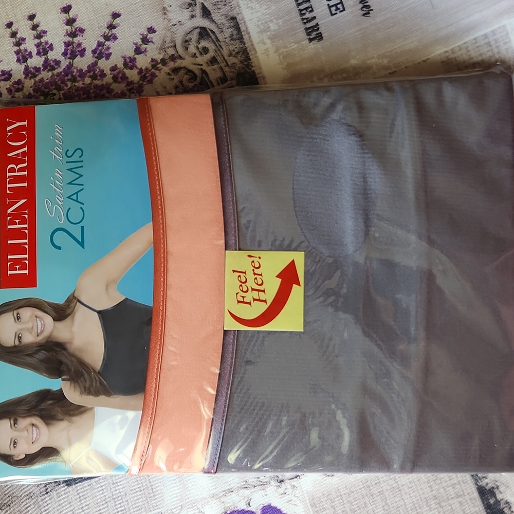 Ellen Tracy Satin Trim Camisoles in Peach and Gray / NWT / XXL